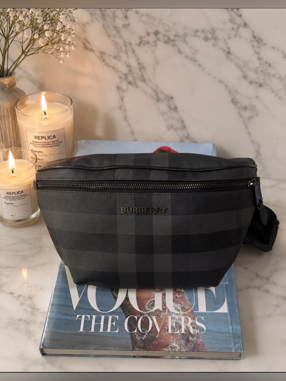 BURBERRY unisex Cason Belt Bag in Charcoal with imperfection.